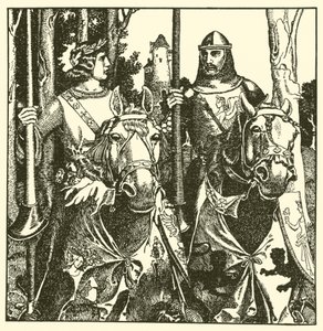 Sir Percival und Sir Lamorack reiten zusammen von after Howard Pyle