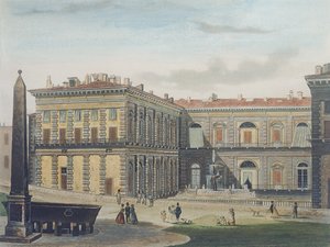 Innenhof des Palazzo Pitti, Florenz, graviert von Johann Falkeisen (1804-83) und koloriert von L. Cherbuin, ca. 1842