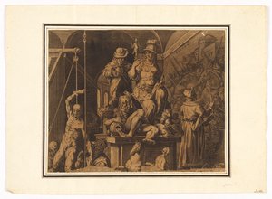 Die Praktiker der bildenden Künste (obere Hälfte eines zerrissenen Blattes) von after Jan van der Straet, called Stradanus