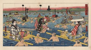 Überquerung des Oho-E-Ga-Wa, Provinz Suraga, 1855 von after Japanese School