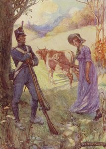 Laura Secord passierte die amerikanischen Wachen, eine Kuh vor sich her treibend von after Joseph Ratcliffe Skelton