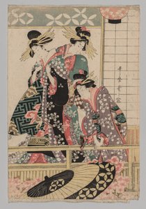 Yoshiwara-Frauen schauen im Frühling auf die Straße von after Kitagawa Utamaro