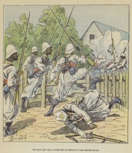 Angriff einer Scharfschützeneinheit auf ein Hova-Haus von after Louis Charles Bombled