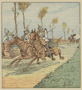 Preußische Kürassiere von Freischärlern verfolgt von after Louis Charles Bombled