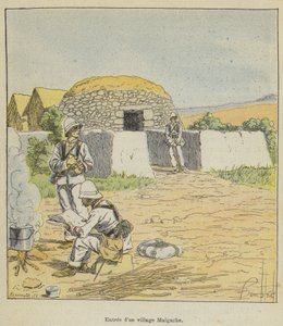 Eingang eines madagassischen Dorfes von after Louis Charles Bombled