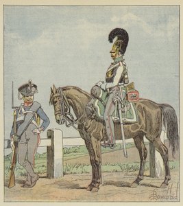Preußische Linieninfanterie (42. Regiment) und preußischer Kürassier (1806) von after Louis Charles Bombled