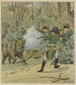Der Kaiser jagt Wildschweine im Wald von Marly von after Louis Charles Bombled