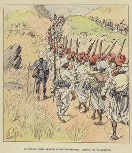 Die leichte Kolonne in den Ambohimena-Bergen, Marsch auf Tananarive von after Louis Charles Bombled
