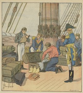 Die britische Admiralität inventarisiert das Gepäck von Napoleon von after Louis Charles Bombled