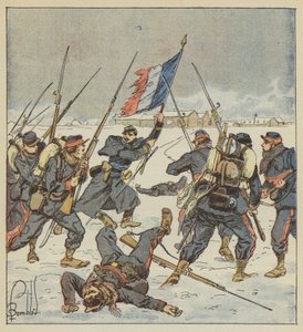 Hauptmann Couturie von den Mobiles der Sarthe stürmt mit der Fahne in der Hand den Angriff auf Le Mée von after Louis Charles Bombled