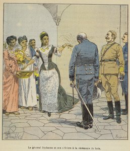 General Duchesne und seine Offiziere bei der Badezeremonie von after Louis Charles Bombled