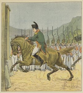 Napoleon zwingt sein Pferd, Longwood zu betreten von after Louis Charles Bombled