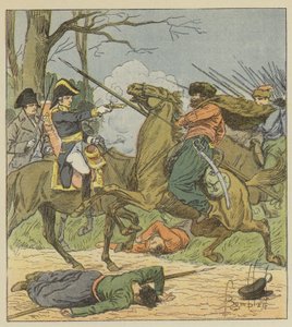 Napoleon überrascht in Brienne von den Kosaken von after Louis Charles Bombled