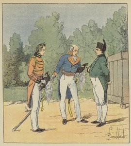 Ein englischer Kapitän stellt einen Leutnant Napoleon vor von after Louis Charles Bombled