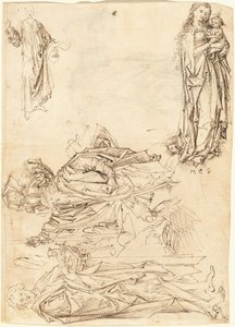 Heiliger Christophorus, Heiliger Johannes der Täufer, die Jungfrau und das Kind, und Christus segnet (recto) von after Martin Schongauer Master of the Drapery Studies