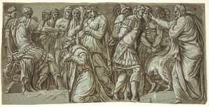 Die Familie des Darius vor Alexander und eine Szene mit Gefangenen; von der Fassade des Palazzo Milesi von after Polidoro da Caravaggio