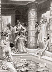 Gäste, die zum Abendessen im alten Ägypten ankamen, erhielten Wasser, um ihre Füße und Hände zu waschen, wurden mit duftendem Öl gesalbt und mit Blumenkränzen gekrönt, aus Hutchinsons Geschichte der Nationen, veröffentlicht