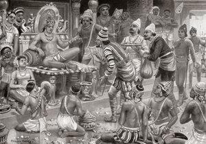 Pulakeshin II., der Chalukaya, empfängt Gesandte aus Persien in Badami, aus Hutchinsons Geschichte der Nationen, veröffentlicht 1915 von after Robert Dudley