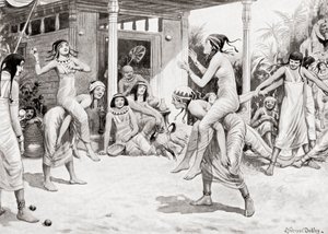 Junge Mädchen spielen Ball in Form eines Tanzes im alten Ägypten, aus Hutchinsons Geschichte der Nationen, veröffentlicht 1915 von after Robert Dudley