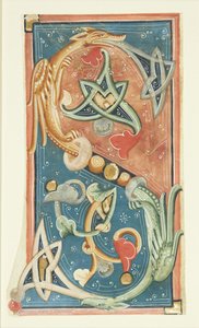 Ornamentiertes Initial S, dessen Bögen teilweise als Drachen gestaltet sind von after Ubekendt