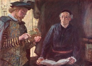 Shakespeare kauft ein Buch an einem Buchstand im Kirchhof von St. Pauls, London von after William Hatherell