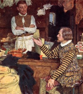 Shakespeare besucht einen Lebensmittelladen in Bucklersbury, um mit John Sadler, einem Lehrling aus Stratford, zu plaudern