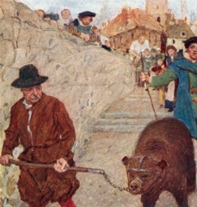 Shakespeare beobachtet einen Bären auf dem Weg zum Bear Garden in Bankside von after William Hatherell