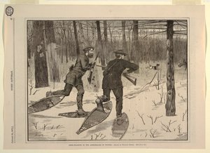 Hirschjagd in den Adirondacks im Winter, aus Every Saturday, 21. Januar 1871, S. 57 von after Winslow Homer