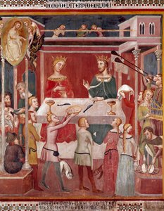 Wie der Dämon Gott bat, Hiob in seiner Blütezeit zu prüfen. Fresko von Bartolo di Fredi (oder Manfredi De Battilori) (1330-1410) Collegiale di San Gimignano, Italien
