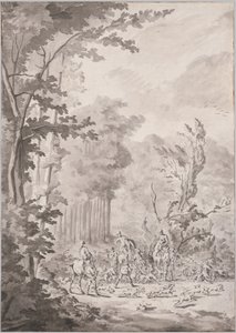 Eine Jagdgesellschaft in Marly von attributed to Jean Baptiste Martin, Le Vieux