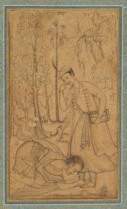 Ein heiliger Mann wirft sich vor einem gelehrten Prinzen nieder von attributed to Manohar