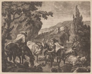 Rinder durchqueren einen Bach von attributed to Robert Robinson,after Nicolaes Pietersz Berchem