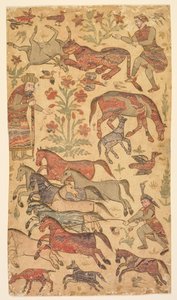 Ein marmoriertes Bild von Rustam, der Rakhsh fängt von attributed to Shafi