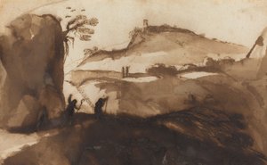 Hirten, die in eine Schlucht spähen von called Guercino Giovanni Francesco Barbieri