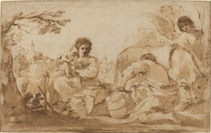 Die Rast auf der Flucht nach Ägypten von called Guercino Giovanni Francesco Barbieri
