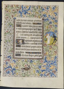 Blatt aus einem Stundenbuch: Engel jagt einen Teufel (recto) von circle of Coëtivy Master
