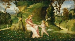 Venus und Amor in einer Landschaft von circle of Giorgione