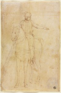 Gepanzerte Figur zu Pferd von circle of Vittore Carpaccio