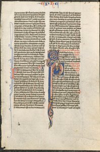 Blatt aus einer lateinischen Bibel: Initiale P mit St. Paulus, der ein Schwert hält (St. Paulus