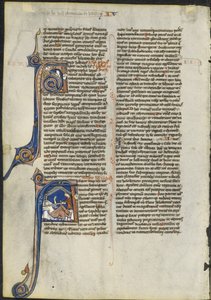 Blatt aus einer lateinischen Bibel: Initiale A und Initiale A: Judith enthauptet Holofernes