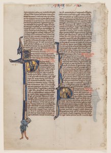 Blatt aus einer lateinischen Bibel: Initiale P: St. Paulus mit Schwert und Buch