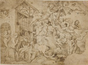 Die Anbetung des Christkindes mit einem Chor von Putti