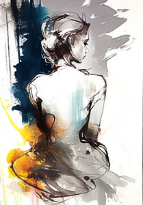 Gemälde einer sitzenden Frau, Ruhe in Silhouette von F. Abderrahim