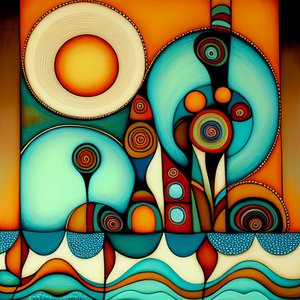 Abstrakter Strand, welliges Meer & Wind, inspiriert von Hundertwasser