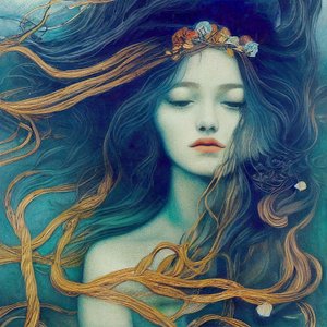 Abstraktes schönes Mädchen mit Haaren im Wind