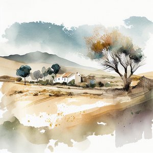 Abstrakte Aquarelllandschaft Südspanien