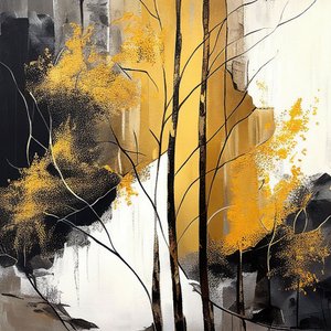 Goldener abstrakter Wald im Herbst, Wandkunst