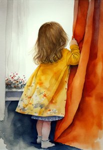 Kleines Mädchen spielt Verstecken, Wandkunst | Leinwanddrucke