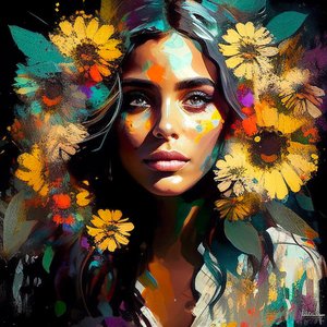 Natürliche Schönheit, Mexikanisches Mädchen umgeben von Sonnenblumen