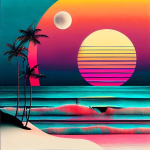 Sonnenuntergang über dem Strand und Palmen